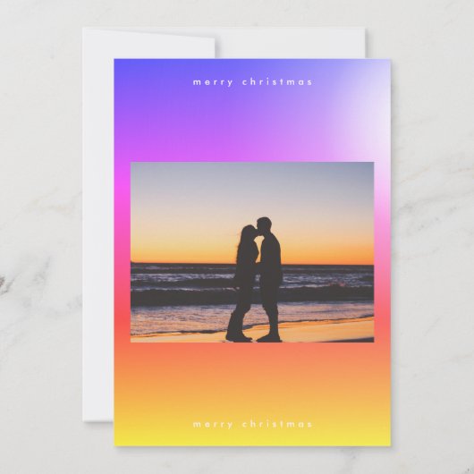 Sunset New Year Vold Gradient Rainbow Happy Photo Feestdagenkaart (Achterkant)