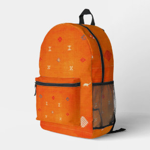 Sunset Oasis: Oranje erfgoed Boho Marokkaans Bedrukte Rugzak