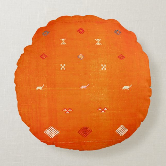Sunset Oasis: Oranje erfgoed Boho Marokkaans Rond Kussen (Voorkant)