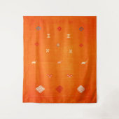 Sunset Oasis: Oranje erfgoed Boho Marokkaanse kuns Wandkleed (Voorkant)
