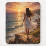 Sunset Ocean Aesthetic Mouse Pad Muismat<br><div class="desc">Upgrade your workspace with this beautiful Sunset Ocean Aesthetic Mouse Pad, featuring a stunning fine art oil painting of a peaceful seaside sunset. The design captures a dreamy moment of a girl standing by the ocean, surrounded by warm golden light, soft waves, and a calming natural atmosphere. Created in a...</div>
