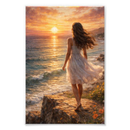 Sunset Ocean Aesthetic Photo Enlargement Foto Afdruk