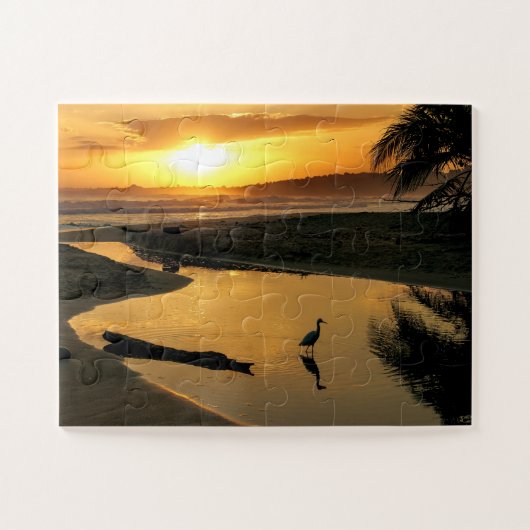 Sunset Ocean, Beach Pool Heron Reflection Puzzle Legpuzzel (Horizontaal)