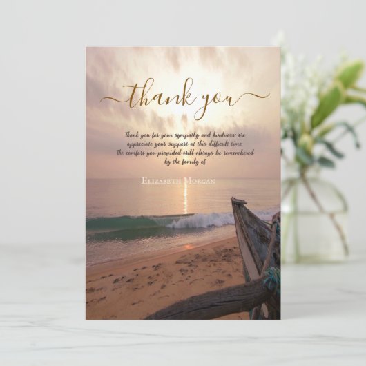 Sunset Ocean Boat Fotoviering van het Leven Bedankkaart (Staand voorkant)