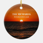 Sunset Ocean Custom Name Keramisch Ornament (Achterkant)