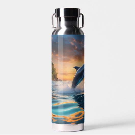 Sunset Ocean Dolfijn Waterfles (Voorkant)