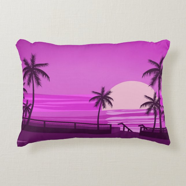 Sunset,  ocean,  evening,  palm trees sea shore,   accent kussen (Voorkant)