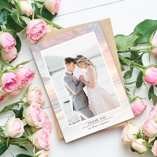 Sunset Ocean Foto Bruiloft Bedankkaart