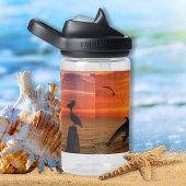 Sunset Ocean Lane, Dolfijnen, Zeemeeuwen, Pelikaan Waterfles