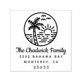 Sunset Ocean Palm Tree Script Familienaam Adres Zelfinktende Stempel (Design)