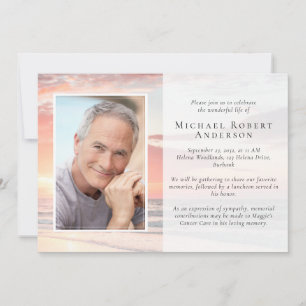 Sunset Ocean Photo Funeral Memorial Service Invita Kaart