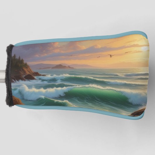Sunset Ocean Seascape Schilderij Kunstwerk Golfheadcover (Voorkant)