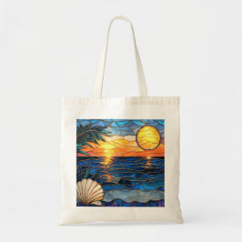 Sunset Ocean Stained Glass Tote Bag