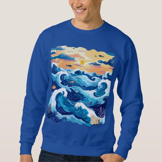 Sunset Ocean Waves T-Shirt – Artistic Sea and Sky  (Voorkant)