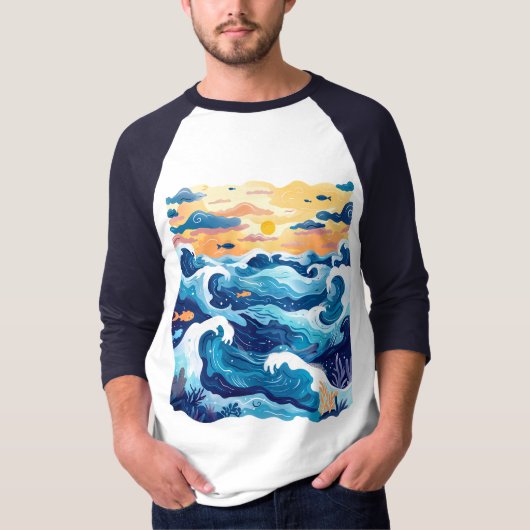 Sunset Ocean Waves T-Shirt – Artistic Sea and Sky  (Voorkant)