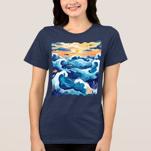 Sunset Ocean Waves T-Shirt – Artistic Sea and Sky  (Voorkant)