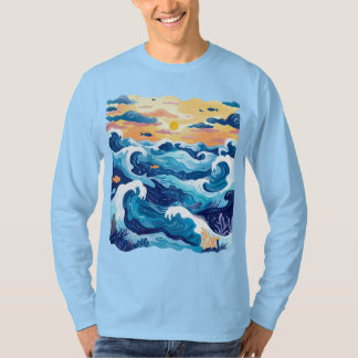 Sunset Ocean Waves T-Shirt – Artistic Sea and Sky 