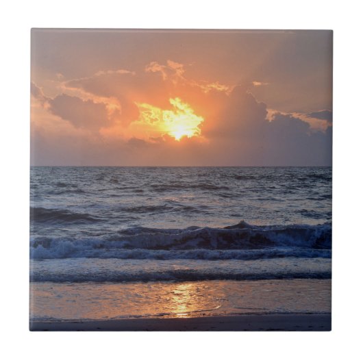 Sunset Ocean Zee Beach Sinaasappel Tegeltje (Voorkant)