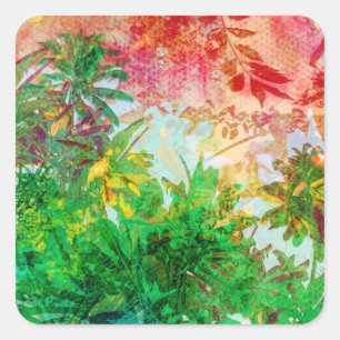 Sunset Oerwoud Tropical Palm Leaves Vierkante Sticker
