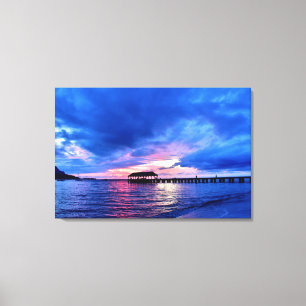 Sunset of Hanalei Bay - Kauai, Hawaii Canvas Afdruk