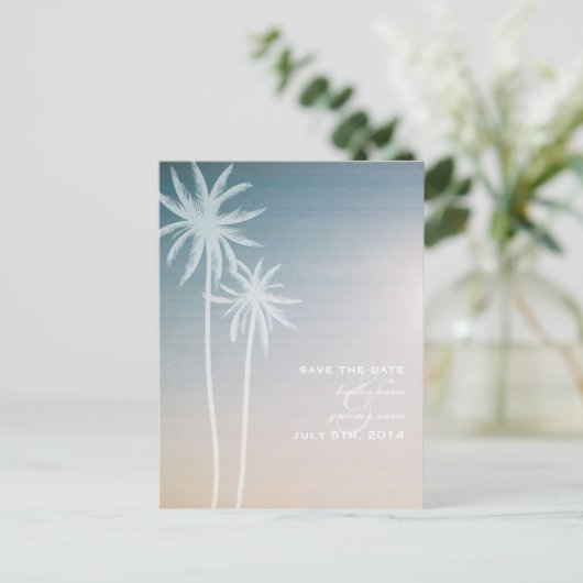 Sunset Ombré Beach Wedding Bewaar de datum Aankondigingskaart (Staand voorkant)