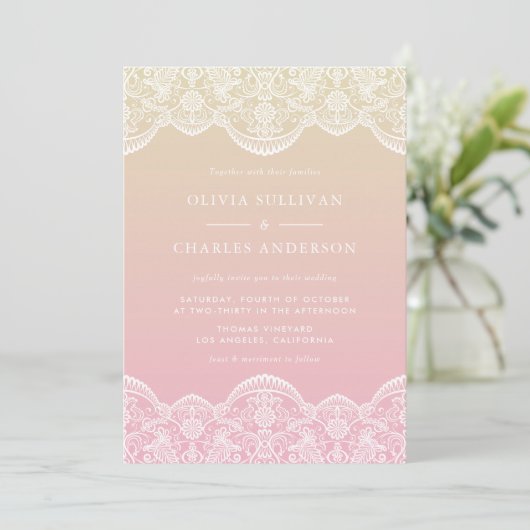 Sunset Ombre Lace Pattern Wedding Kaart (Staand voorkant)