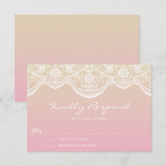 Sunset Ombre Lace Pattern Wedding RSVP Kaartje (Voorkant / Achterkant)