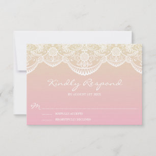 Sunset Ombre Lace Pattern Wedding RSVP Kaartje