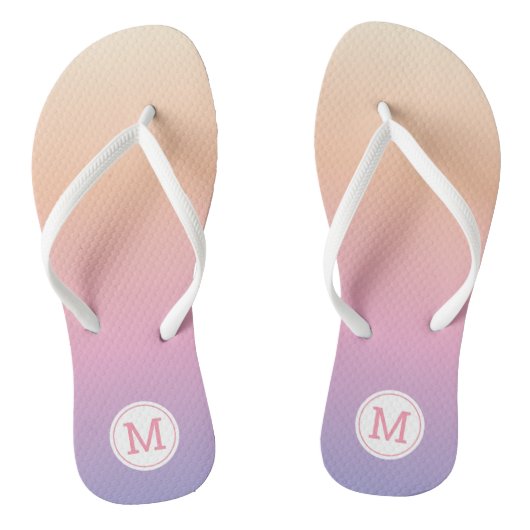 Sunset Ombre Paars Pink Peach Monogram Teenslippers (Voetbed)