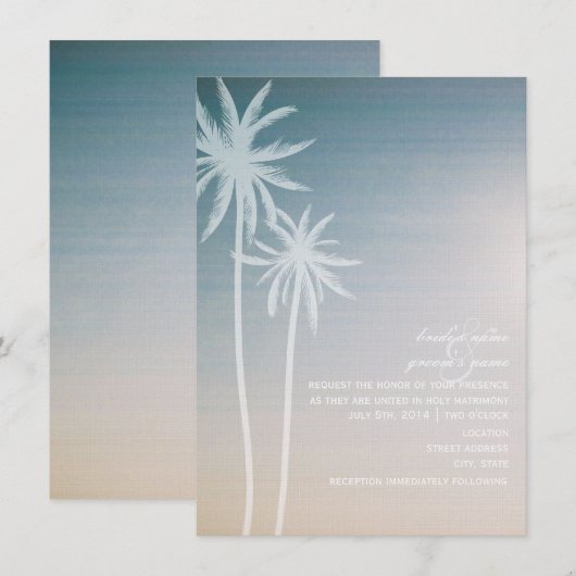 Sunset Ombré Palm Trees Beach Wedding Kaart (Voorkant / Achterkant)