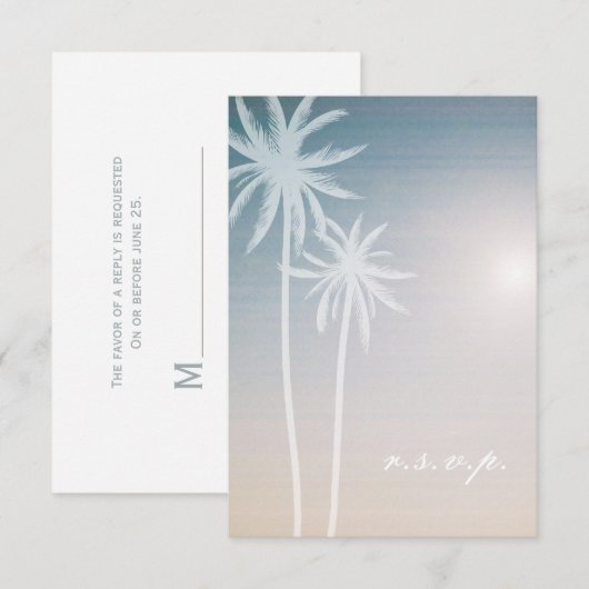 Sunset Ombré Palm Trees Beach Wedding RSVP (Voorkant / Achterkant)