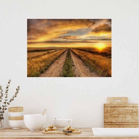 Sunset on a country road poster (Keuken)