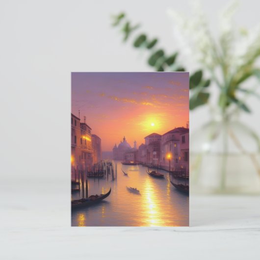 Sunset on a Venice Canal Digital Art Briefkaart (Staand voorkant)