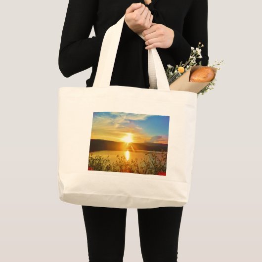 Sunset on berg Lake Arrowiad Grote Tote Bag (Voorkant (product))