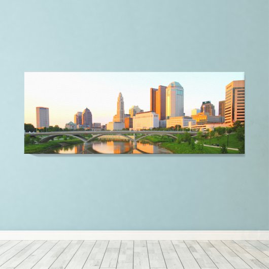 Sunset on Downtown Columbus, Ohio Canvas Afdruk (Insitu (Houten vloer))