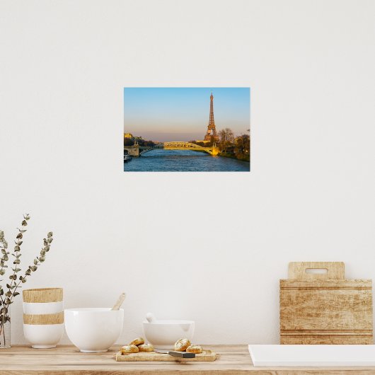 Sunset on Eiffel tower and Pont Rouelle - Paris Poster (Keuken)