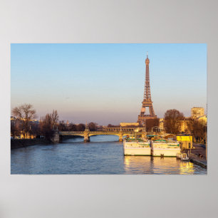 Sunset on Eiffel tower and Pont Rouelle - Paris Poster