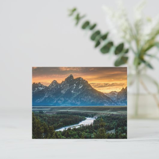 Sunset on Grand Teton and Snake River Briefkaart (Staand voorkant)