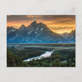 Sunset on Grand Teton and Snake River Briefkaart