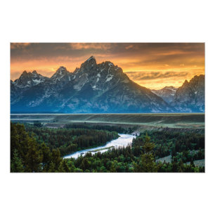 Sunset on Grand Teton and Snake River - Wyoming Foto Afdruk