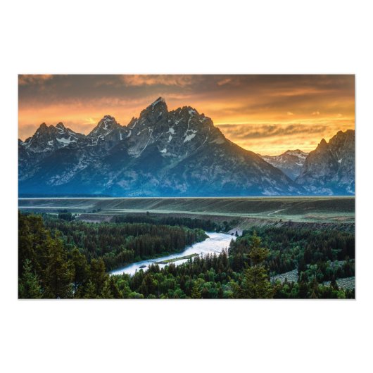 Sunset on Grand Teton and Snake River - Wyoming Foto Afdruk (Voorkant)