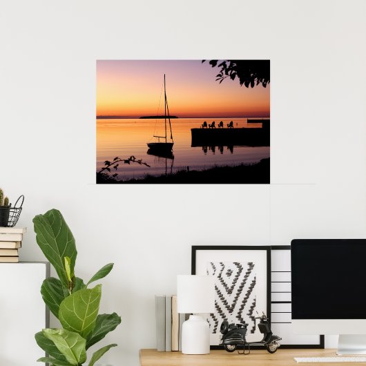 Sunset on Lake Silhouette Poster (Thuiskantoor)