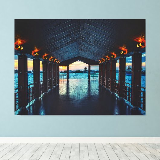 Sunset on Maldives Island | Waterdamesoord Canvas Afdruk (Insitu (Houten vloer))