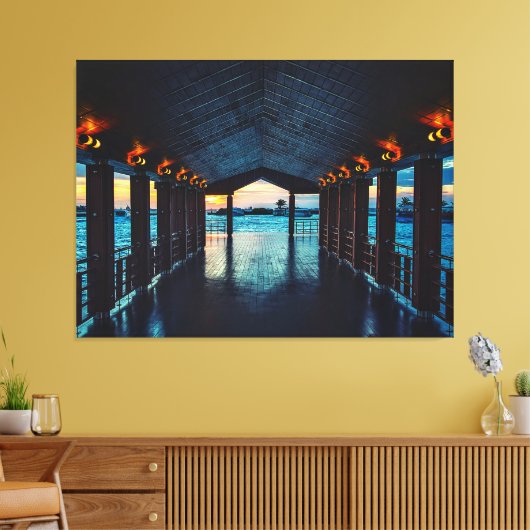 Sunset on Maldives Island | Waterdamesoord Canvas Afdruk (Insitu (Woonkamer))