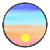 Sunset on oceaanwaterverf Abstracte kunst Ombre Hockey Puck (Voorkant)