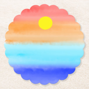 Sunset on oceaanwaterverf Abstracte kunst Ombre Kartonnen Onderzetters