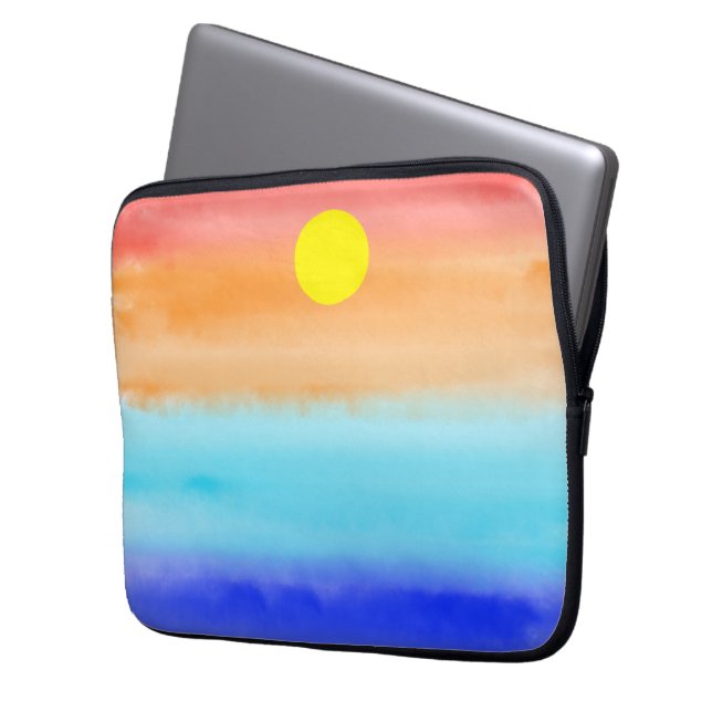 Sunset on oceaanwaterverf Abstracte kunst Ombre Laptop Sleeve (Voorkant Links)