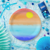 Sunset on oceaanwaterverf Abstracte kunst Ombre Papieren Bordje (Feest)