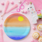 Sunset on oceaanwaterverf Abstracte kunst Ombre Papieren Bordje (Feest)