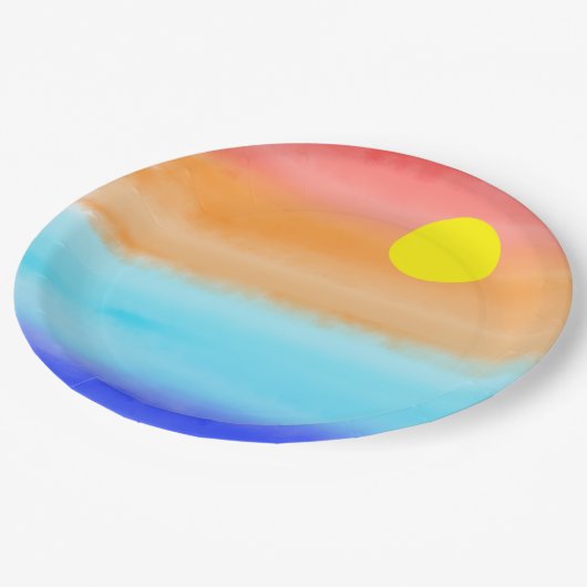 Sunset on oceaanwaterverf Abstracte kunst Ombre Papieren Bordje (Gekanteld)